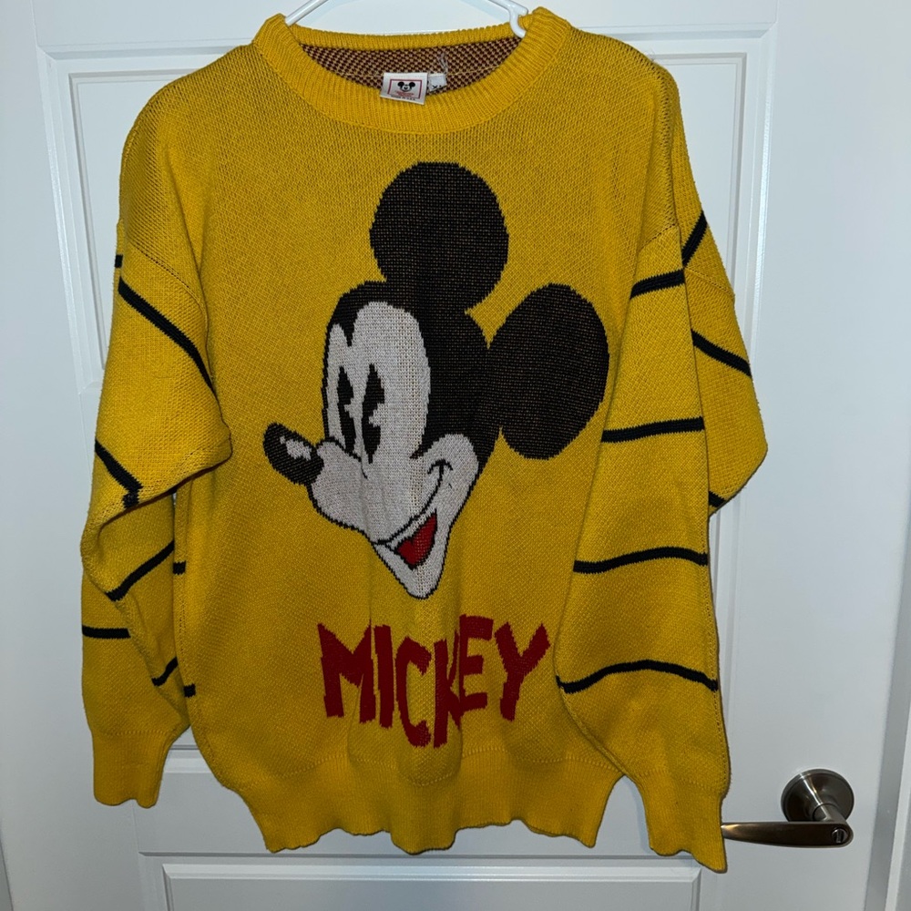 Disney vintage Yellow Mickey Crewneck Sweater with Black and Red Details